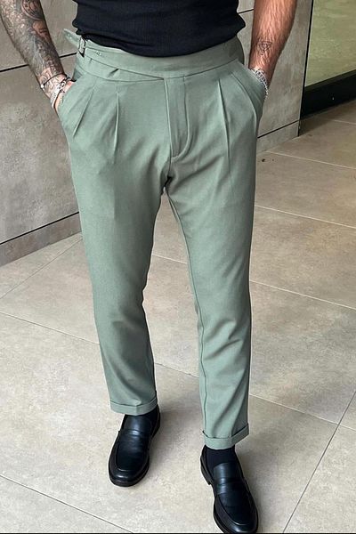 AKÇAYLAR Καλοκαιρινό ύφασμα Slimfit - Διπλό στενό παντελόνι με διπλή πλισέ και λεπτομέρεια ζώνης
