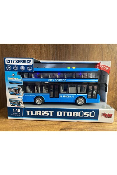 SIGHTSEEING BUS 2-STOREY TOURIST BUS AUDIBLE ILLUMINATED DOORS  OPEN BLUE SIGHTSEEING BUS TOY BUS