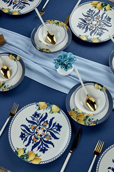 Babion Authentic Design Lemon Patterned 18 Piece Dining Set for 6 People, Dinner Set