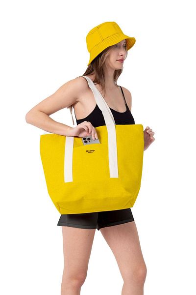C&City Gelbe Strandtasche aus Leinen - mit Tasche