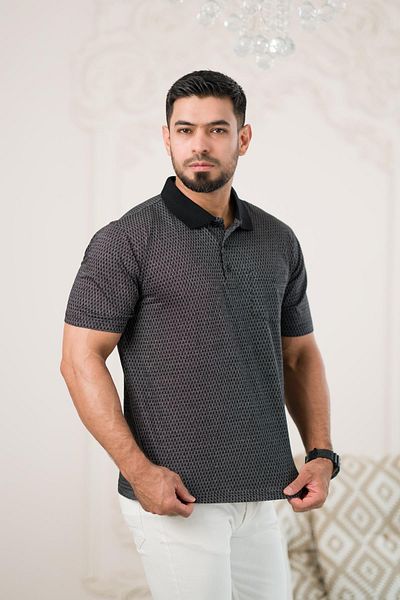 Woolen World Ανδρικό μπλουζάκι Regular Fit Classic - Με γιακά και τσέπες, με σχέδιο
