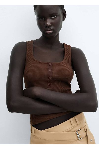 MANGO Woman Μπλούζα με ραβδώσεις με κουμπιά