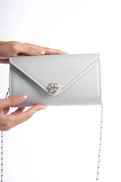 Moda Değirmeni Stoned Silver Satin Women's Evening Dress Portfolio Bag - BG1178-310-0005