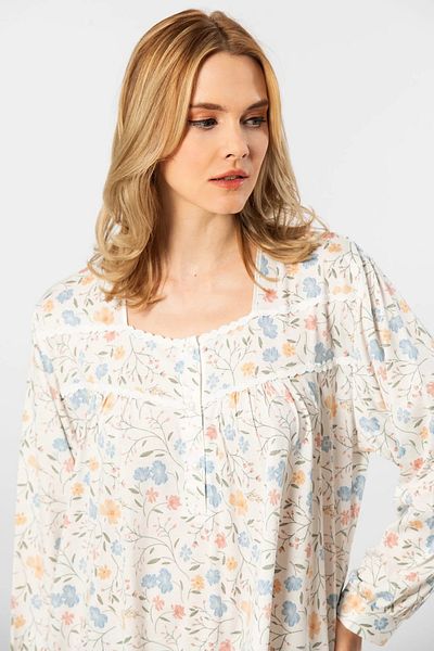 TÜREN Battal Size Floral Patterned Long Sleeve Viscose Women's Nightgown