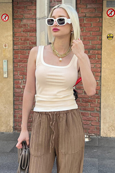 BayBayan Kadın Baskısız Askılı Fitilli Halter Yaka Spor Atlet