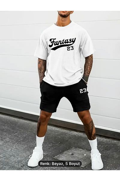 optimist sağdıç the original Comfortable Summer Outfit Set for Men - 2 Pcs T-Shirts and Lace-up Shorts