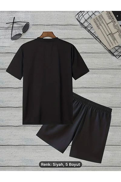 optimist sağdıç the original BALANCE Men's Summer Set - Alphabet Printed, Short Sleeve Round Neck T-shirt & Pocket Shorts