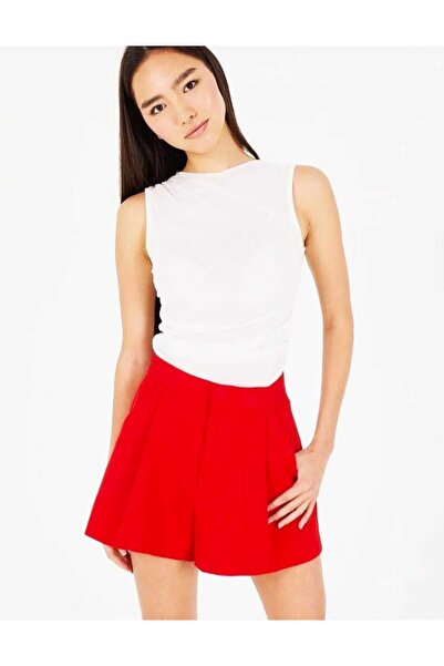 NEVEGE BUTİK NAR Women's Linen Shorts - Floral Pattern and Pocket