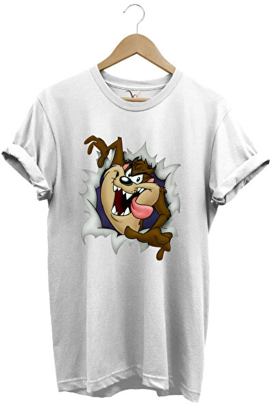 WİDİ Λευκό μπλουζάκι από 100% βαμβάκι με στάμπα Τασμανίας