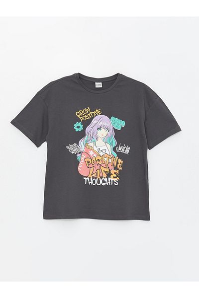 LC Waikiki Kids Gray Crew Neck Printed Short Sleeve Girls T-Shirt and Leggings