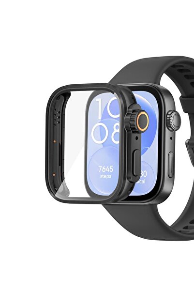 Microsonic Huawei Watch Fit 3 Kılıf Apple Watch Ultra Dönüştürücü Ekran Koruyucu Kasa Siyah