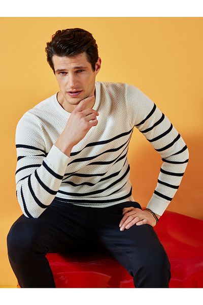 LC Waikiki Gestreifter Strickpullover für Herren – Rundhalsausschnitt, lange Ärmel