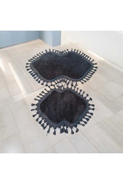 ALTUN CARPET Σετ 2 βελούδινα πομπόν με κρόσσια πατάκια μπάνιου - 40x50+50x80