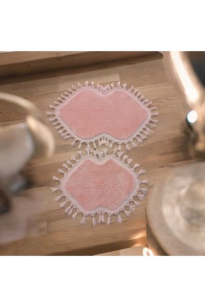 ALTUN CARPET Set de 2 covorașe de baie cu franjuri cu pompon de pluș - 40x50+50x80