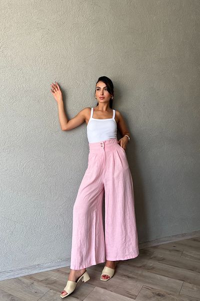 Seda Yalçın Atelier Double Buttoned Pink Linen Trousers