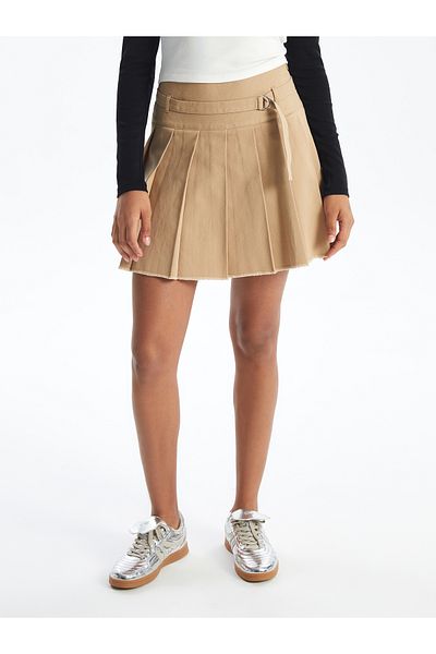 LC Waikiki Damen-Faltenrock – Taillengürtel, schmale Passform