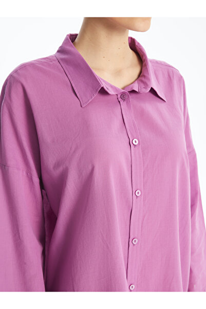 LC Waikiki Strandkleid für Damen – Hemdkragen, einfarbig, lange Ärmel