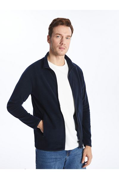 LC Waikiki Herren-Fleece-Cardigan mit Stehkragen und langen Ärmeln
