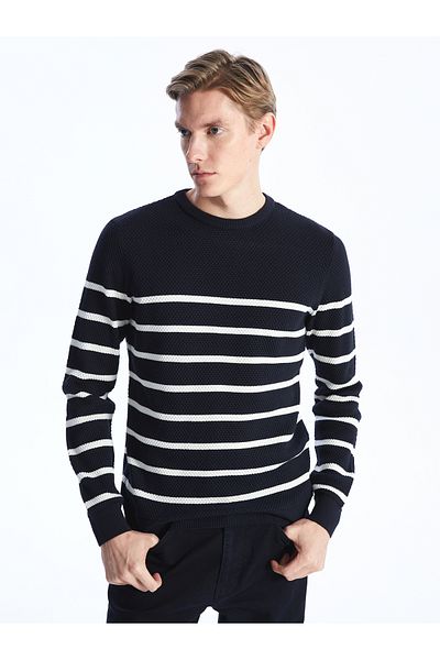 LC Waikiki Gestreifter Strickpullover für Herren – Rundhalsausschnitt, lange Ärmel