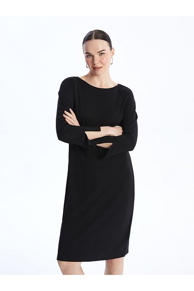 LC Waikiki New Black Crew Neck Shiny Stone Printed Women's Dress