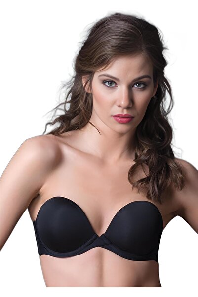 JENSCA Бюстгальтер без бретелей чорний - Плоский з додатковою підкладкою, з п...