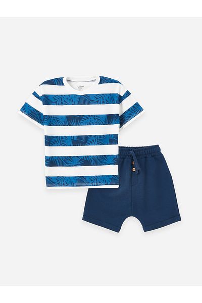 LC Waikiki Crew Neck Printed T-Shirt and Shorts for Baby Boy - Set of 2