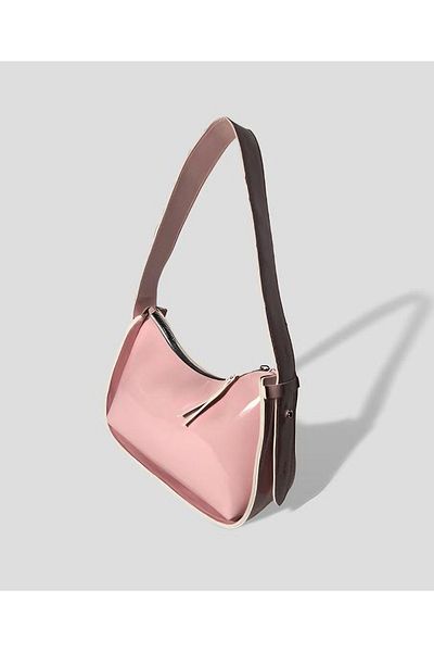 YMZBAG Patent Leather Powder Baguette Handbag