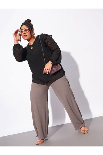 Sassafras By Styli Plus Hem Button Detail Straight Pants