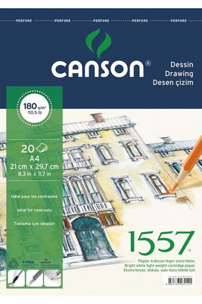 Canson 1557 Dessin Painting and Drawing Block - 180g, Spiral A4, 20 Sheets