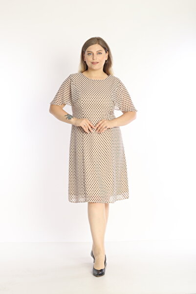 Butik Miza Şifon Puanlı Büyük Beden Elbise