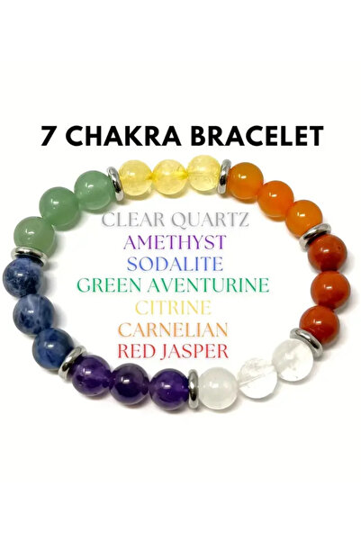 NBS Beautiful Naturel Stones سوار من الأحجار الطبيعية 7 شقرا - كريستال كوارتز، سوداليت، جمشت، أفينتورين، سيتين، عقيق وجاسبر