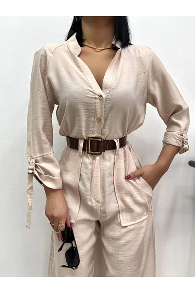 Elizan Long Sleeve Linen Jumpsuit - With Belt