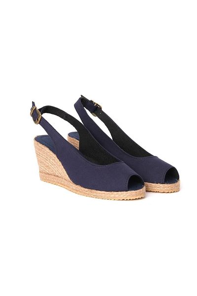 Star Tombis Espadrile din paie de in albastru bleumarin - Varf deschis, toc cu pană cu bretele, lucrate manual