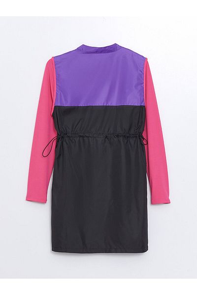 LC Waikiki Color Blocked Stand Collar Long Sleeve Hijab Swimsuit Top
