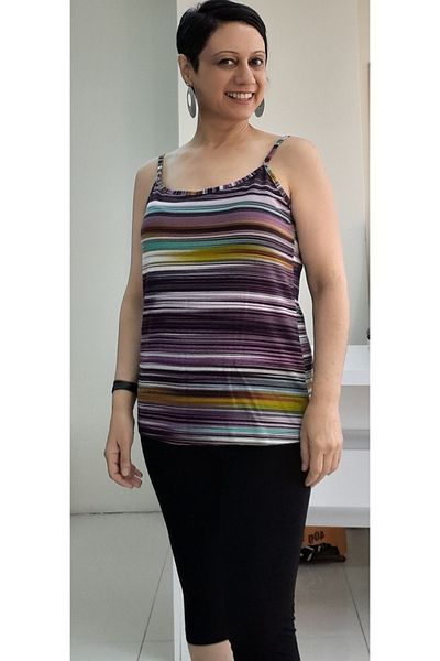 Mertcan Butik Plum Patterned Viscose T-Shirt with Rope Strap