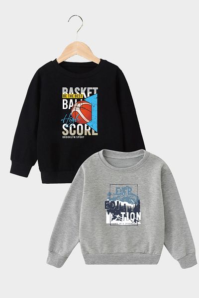 panios kids Комплект от 2 суитчъра с щампа Basker Score-exp Edition за момче в черно и сиво