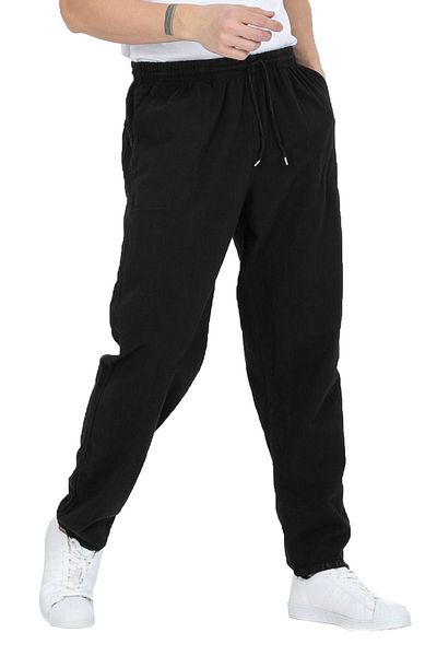 LECH STORE Unisex Black Lace-up Linen Pants Png-1958-00