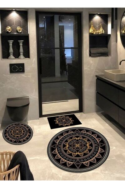 Ardizayn Monza - Non-Slip, Cotton Base Round Bath Rug (100X100-60X60-40X60 CM SET OF 3)