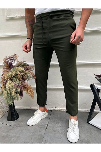 Bürke Men's KHAKI Color Elastic Waist Lace Up Woven Flexible Relaxed SlimFit Comfortable Cut Jogger Pants