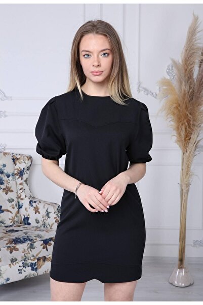 My ELİF Tekstil Women's Black Robe Sleeve Drawstring Dress