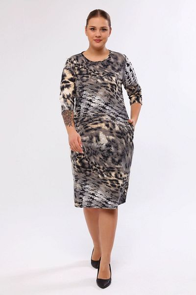 FARBAPLUS Large Size Patterned Winter Dress - Pockets, Model 33d-2051