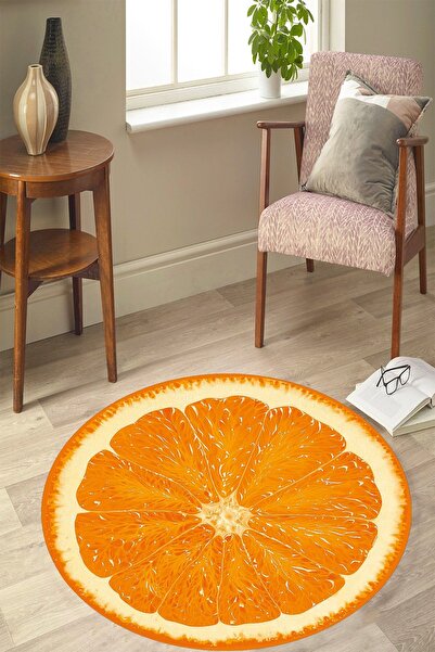 YTR HOME Meyve Desenli Dijital Baskı Yıkanabilir Kaymaz Taban Yuvarlak Salon ...