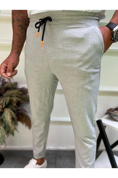 Bürke Men's Gray Color Elastic Waist Lace Up Woven Flexible Relaxed SlimFit Comfortable Cut Jogger Pants