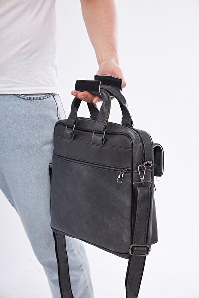 DERİNSS Derinss Dub3088 - Genuine Leather Gray Laptop and Briefcase