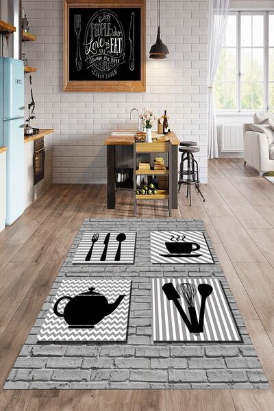 YTR HOME Dijital Baskı Yıkanabilir Kaymaz Taban Dekoratif Salon Mutfak Halısı...
