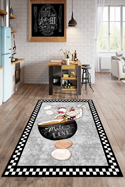 YTR HOME Dijital Baskı Yıkanabilir Kaymaz Taban Mutfak Halısı