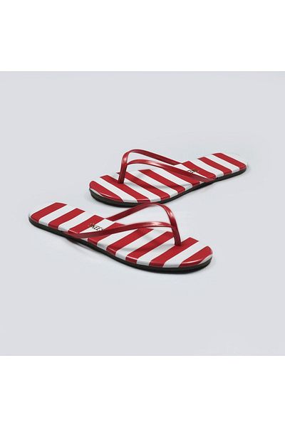 Tkees Tk-2212 Classic Red and White Line Patterned Flip Flops