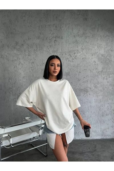 Moka Shopin Tricou alb cu gât simplu