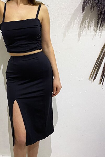 Due Stelle تنورة تانجو سوداء متوسطة الطول للحفلات والرقص