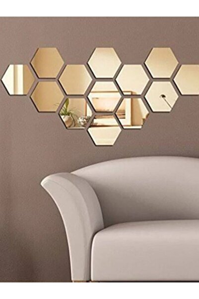 BUBİSTUDİOS Bal Peteği GOLD RENK Dekoratif Pleksi Ayna Kendiliğinden Yapışkan...